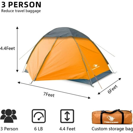 2-3 Person Backpacking Tent, 4-Season Lightweight Waterproof Tents with Two Doors for Outdoor Camping, Hiking, Family Beach Hunting Travel