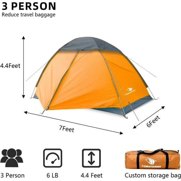 2-3 Person Backpacking Tent, 4-Season Lightweight Waterproof Tents with Two Doors for Outdoor Camping, Hiking, Family Beach Hunting Travel