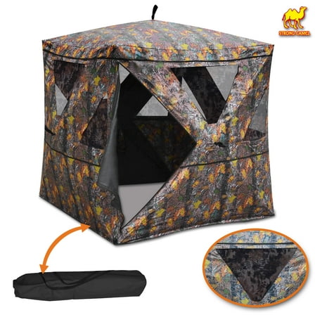 2-3 Person Camouflage Hunting Blind Ground Deer Archery Outhouse Camo Hunting Shooting Bowhunting Tent 64” H x 54” W x 54” D