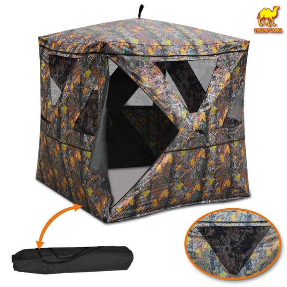 2-3 Person Camouflage Hunting Blind Ground Deer Archery Outhouse Camo Hunting Shooting Bowhunting Tent 64” H x 54” W x 54” D