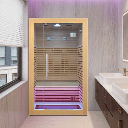 2-3 Person Indoor Low EMF Sauna Room with Far Infrared, 1832W Canadian Hemlock Sauna Room Spa with Control Panel, Glass Door, Blue-Tooth,USB, 47.2*41.3*74.8in