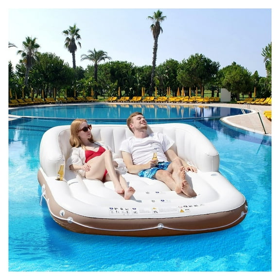 2-3 Person Inflatable Pool Float, 71x71 Giant Inflatable Island Bed with UPF50 Retractable Canopy & Built-in Cup Holder, Load 440LBS, Blow-up Floating Lounge Island for Pool Lake Beach