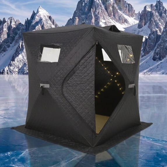 Person Rfecting 2-3 Person Pop-Up Ice Fishing Shelter, Waterproof Oxford Tent with LED ...