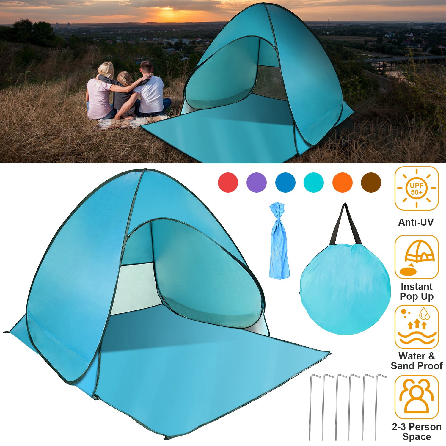 2-3 Person Pop up Beach Tent, iMountek Sun Shelter, Portable Waterproof Fishing Camping Tent with Carry Bag, Green