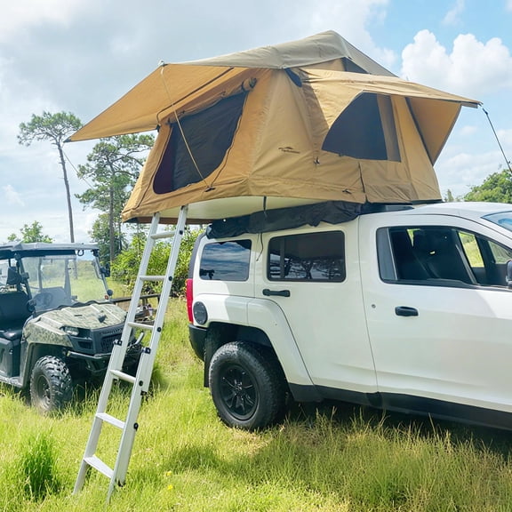 2-3 Person Soft-Shell Rooftop Tent, Swift Setup, Waterproof UV-Resistant, Windproof for SUVs/Pickups with LED Light and 6.73ft Folding Ladder