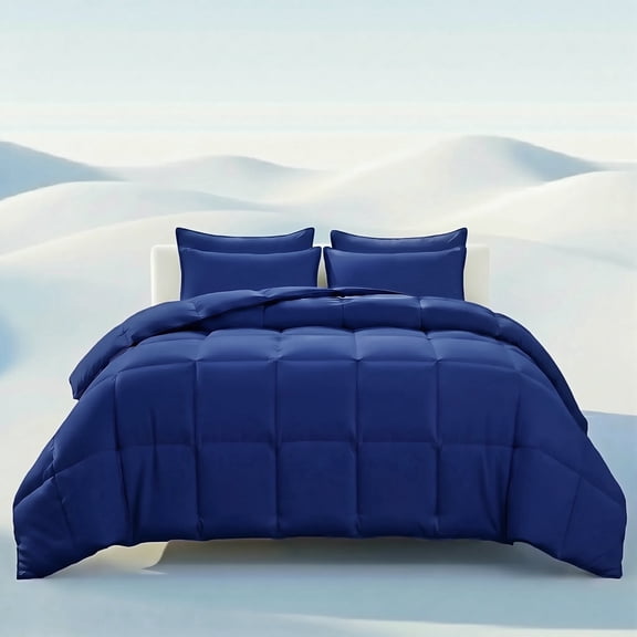 2/3-Piece Navy Blue Comforter Set, Quilted Bedding with Matching Pillow Shams, Soft All-Season Bed Comforter.(Twin)