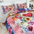 thumbnail image 1 of 2/3-Piece Pure and Elegant Heart Floral Quilt Set, 1pc Quilt + 1/2 Pcs Pillowcases, Soft Breathable Comfortable Lightweight, Hypoallergenic, Machine Washable Bedspread Bedding Room Decor, 1 of 4