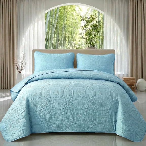 2/3 Piece Retro Coin Embossed Bedspread Set, Tight Quilted Stitching Design, Practical All Season Household Bedding