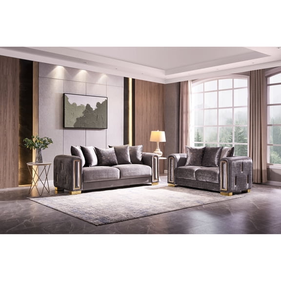 2/3-Piece Silver Modern Set for Living Room / Soft Velvet, Gold Decor