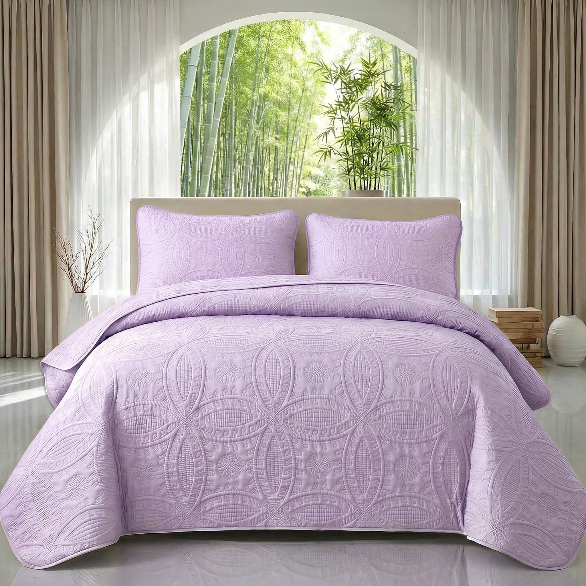 2/3 Piece Ultrasonic Embossed Bedspread Set(1 Quilt+1/2 Pillowcases ...