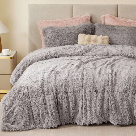 2/3 Pieces Shaggy Faux Fur Bedding Comforter Set, Ultra-Soft Fluffy with Matching Sham | All-Season | Twin/Twin XL (2-Piece), Full-Queen-King-Cal King (3-Piece) | for Contemporary Bedrooms