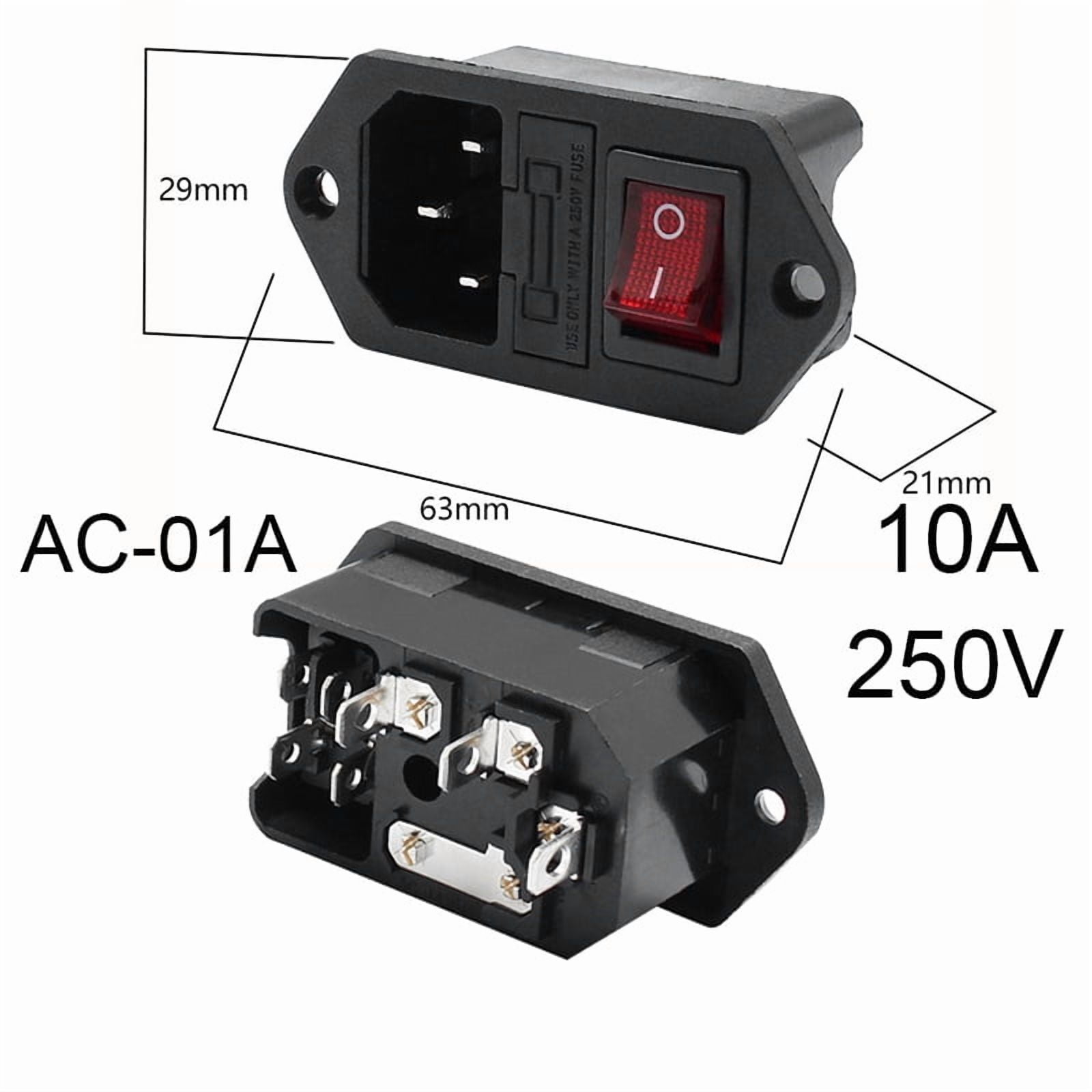 Cpu Inlet Plug 2 3 Pin IEC320 C14 Electrical Power Socket LED 250V Rocker Switch Brass ...