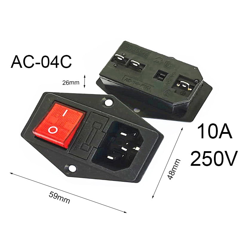 Cpu Inlet Plug 2 3 Pin IEC320 C14 Electrical Power Socket LED 250V Rocker Switch Brass ...