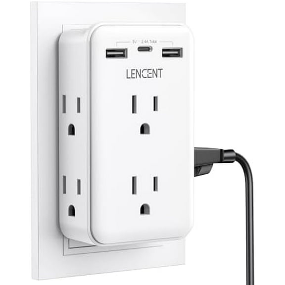 2 to 3 Prong Outlet Adapter, 2 Prong Power Strip with 6 AC Sockets 3 USB Ports(1 USB C), 3-Sided Wall Plug Splitter, 1875W Max, Compact Adapter for Non-Grounded Outlets in Old Houses