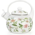 thumbnail image 1 of 2.3 Quart Vintage Enamel Tea Kettle Whistling for Stove Top Floral on Steel Home, 1 of 6
