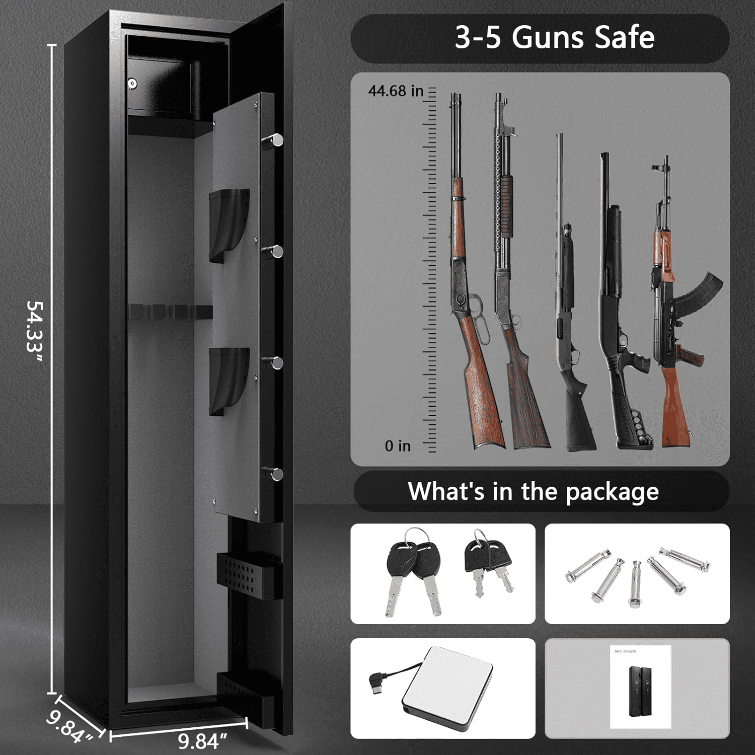 Three Rifle Gun Safe 2-3 Rifle Gun Safe, Gun Cabinets for Rifles and Shotguns with Inner ...