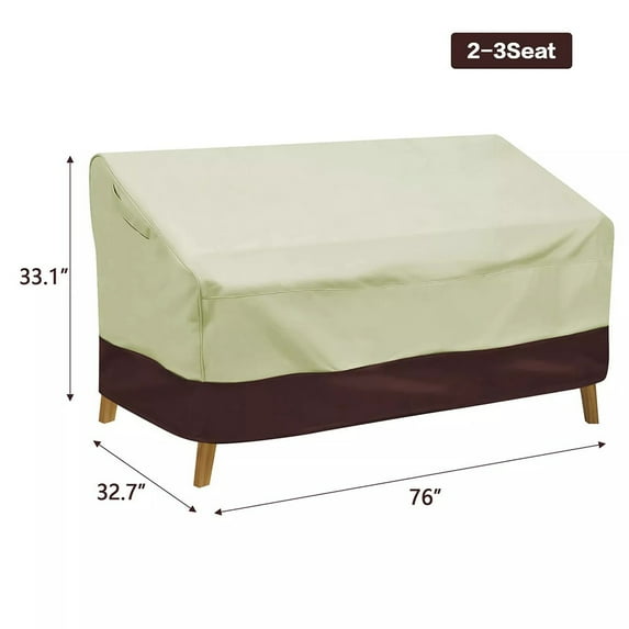 2-3 Seater Patio Sofa Cover, Waterproof Outdoor Deep Sofa Cover, Lawn Patio Furniture Covers with Air Vent, Beige & Brown 76" W x 33" D x 33" H