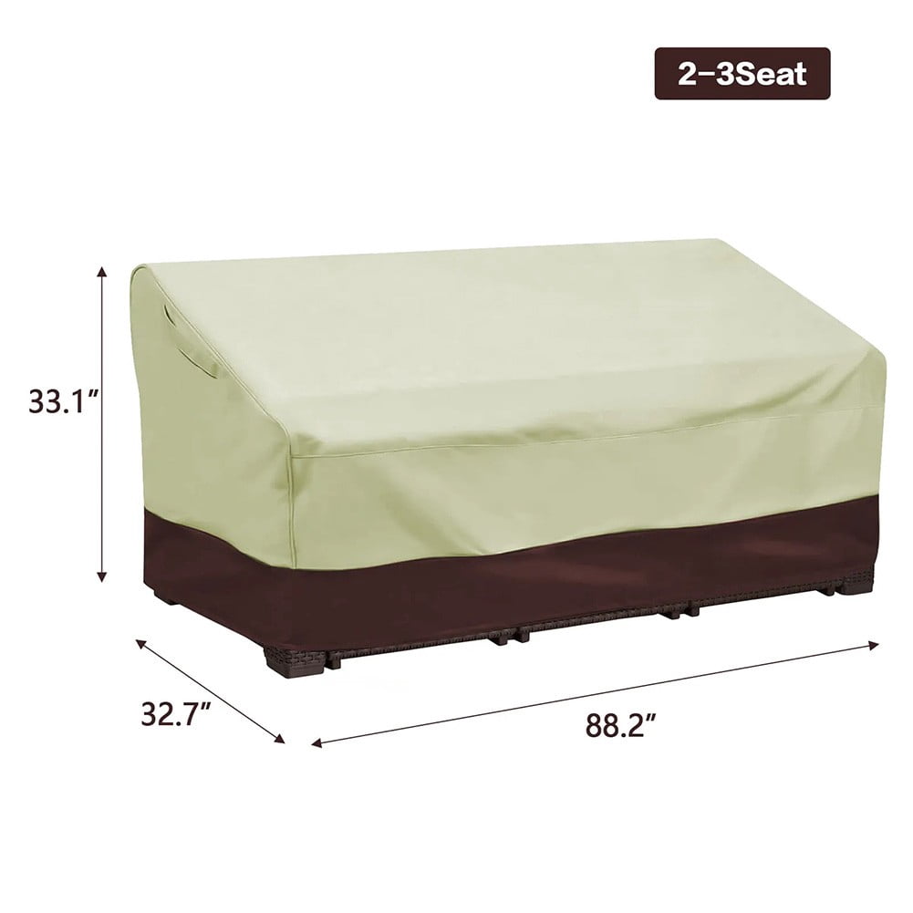 2-3 Seater Patio Sofa Cover, Waterproof Outdoor Deep Sofa Cover, Lawn Patio Furniture Covers with Air Vent, Beige & Brown 88" W x 33" D x 33" H