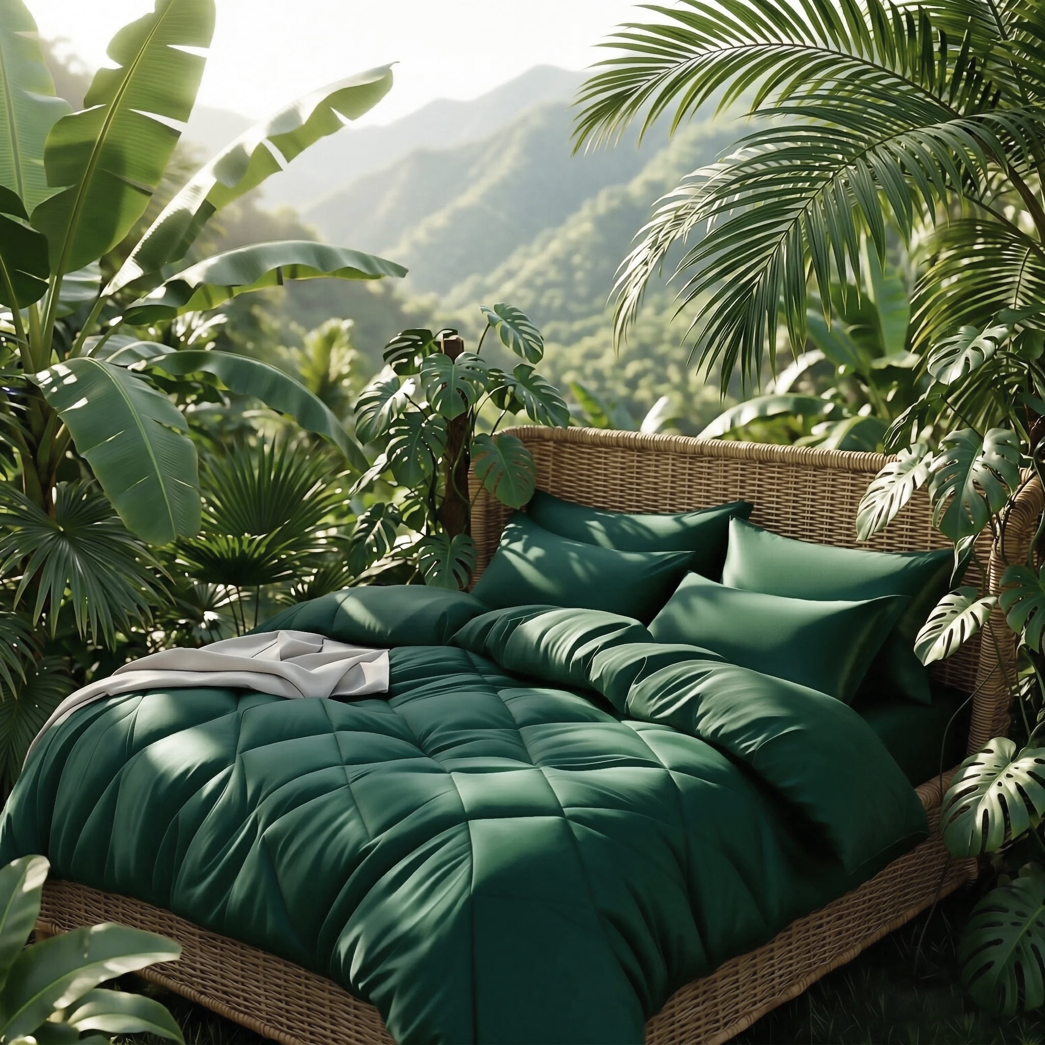 2/3 Solid Color Quilt Set, Dark Green, Diamond Quilting Design, Soft ...