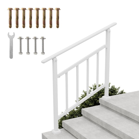 2-3 Step Hand Rails for Outdoor, Adjustable Steel Stair Railing Kit For Porch, Deck, White