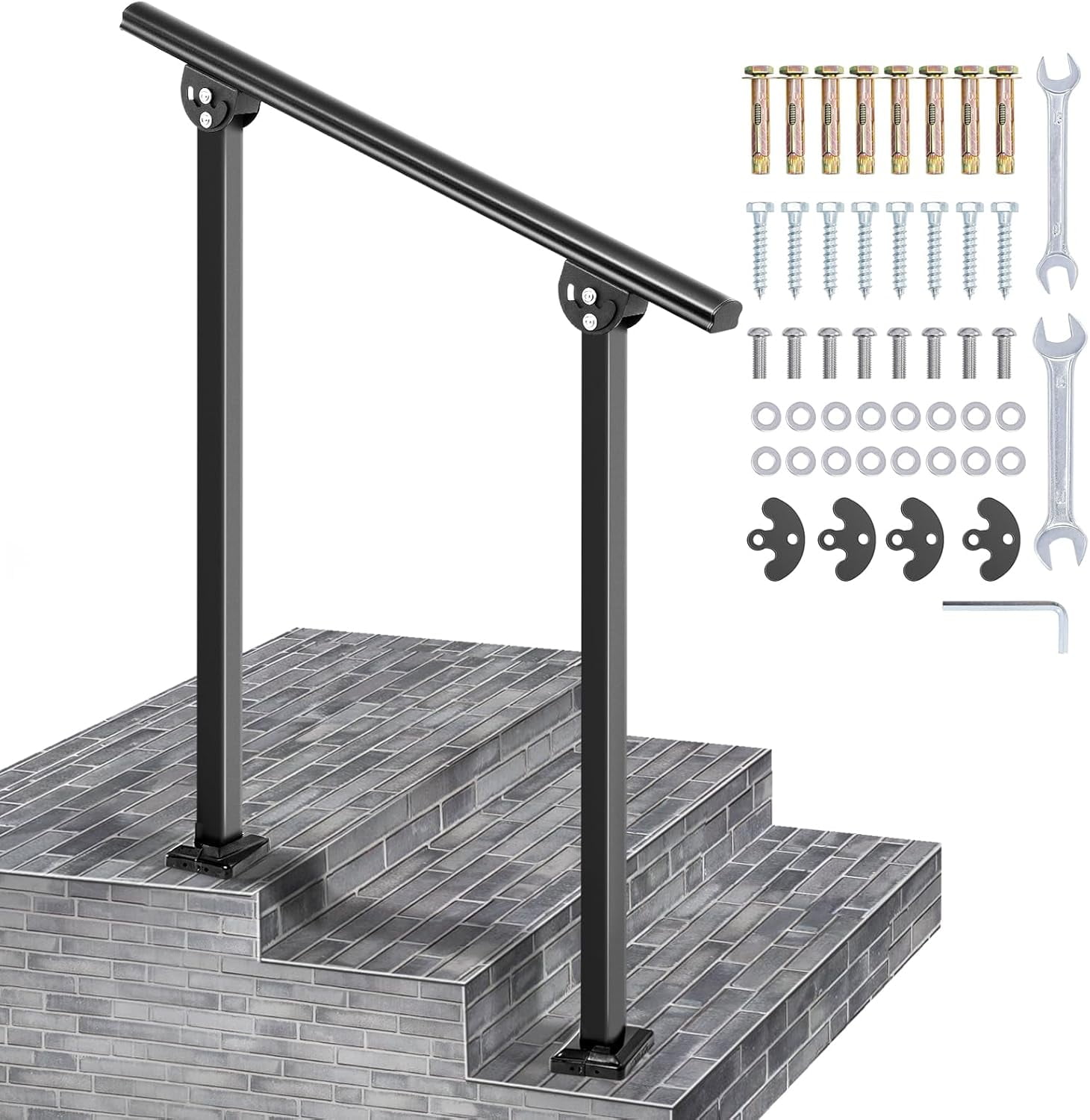 2-3 Step Handrails for Outdoor Steps Railings, Black Stair Railing Kit ...