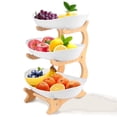 thumbnail image 1 of 3-Tier Wooden Fruit Bowl with Bamboo Stand, Plastic Storage Basket for Vegetables, Snack & Cake Tray for Home, Party & Wedding, 1 of 10