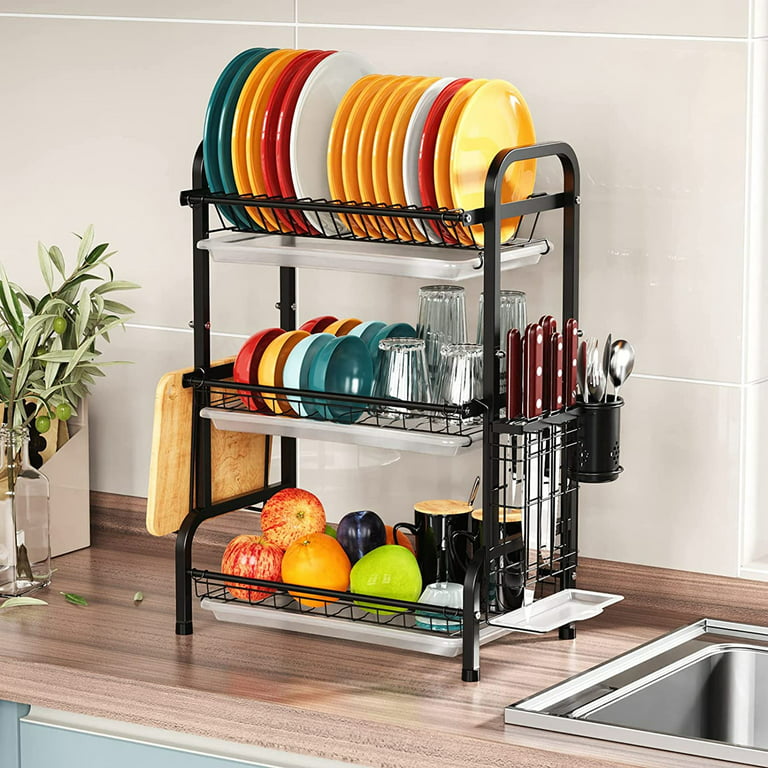 TOOLF Expandable Dish Drying Rack Over the Sink Adjustable Dish Rack In  Sink Or On Counter Dish Drainer with Utensil Holder