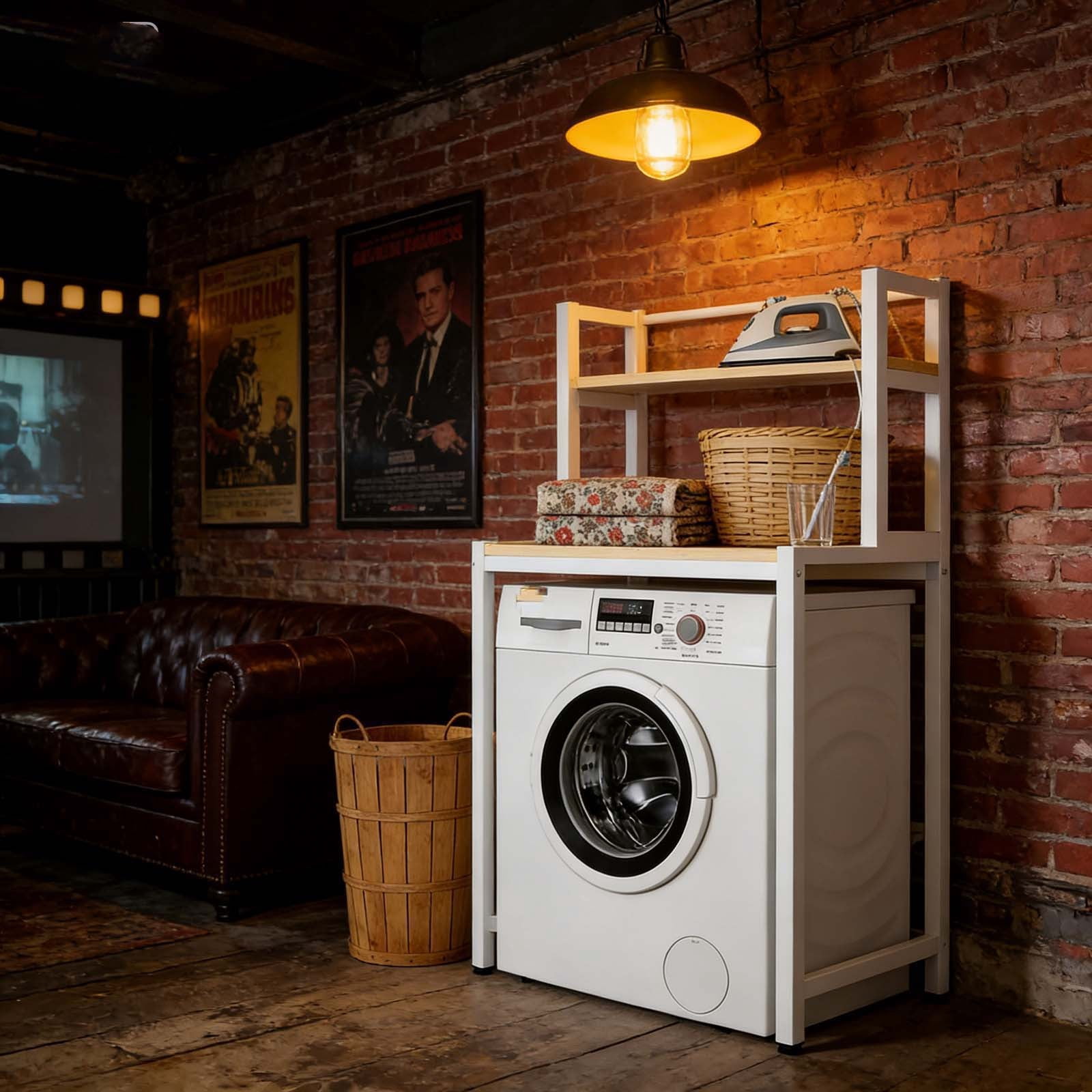 2/3-Tier Metal Laundry Storage Rack, Over Washer Organizer with Wooden ...