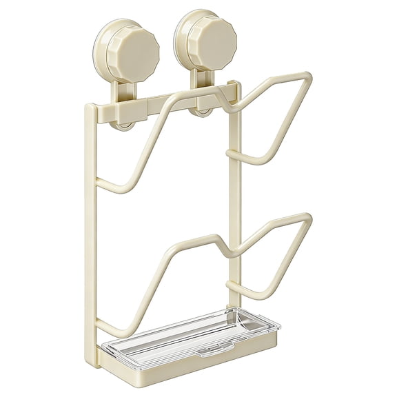 2/3-Tier Pot Lid Holder,Wall-Mounted Kitchen Rack with Suction,Stainless Steel Organizer for Pot Lids and Utensils, Countertop Storage with Water Storage Tray, Space-Saving, 1Pc(Beige,6.3x2.9x12")