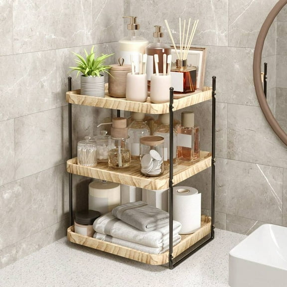 2/3 Tier Wooden Bathroom Counter Organizer - Corner Vanity Tray for Bathroom Countertop, Dresser & Home Decor