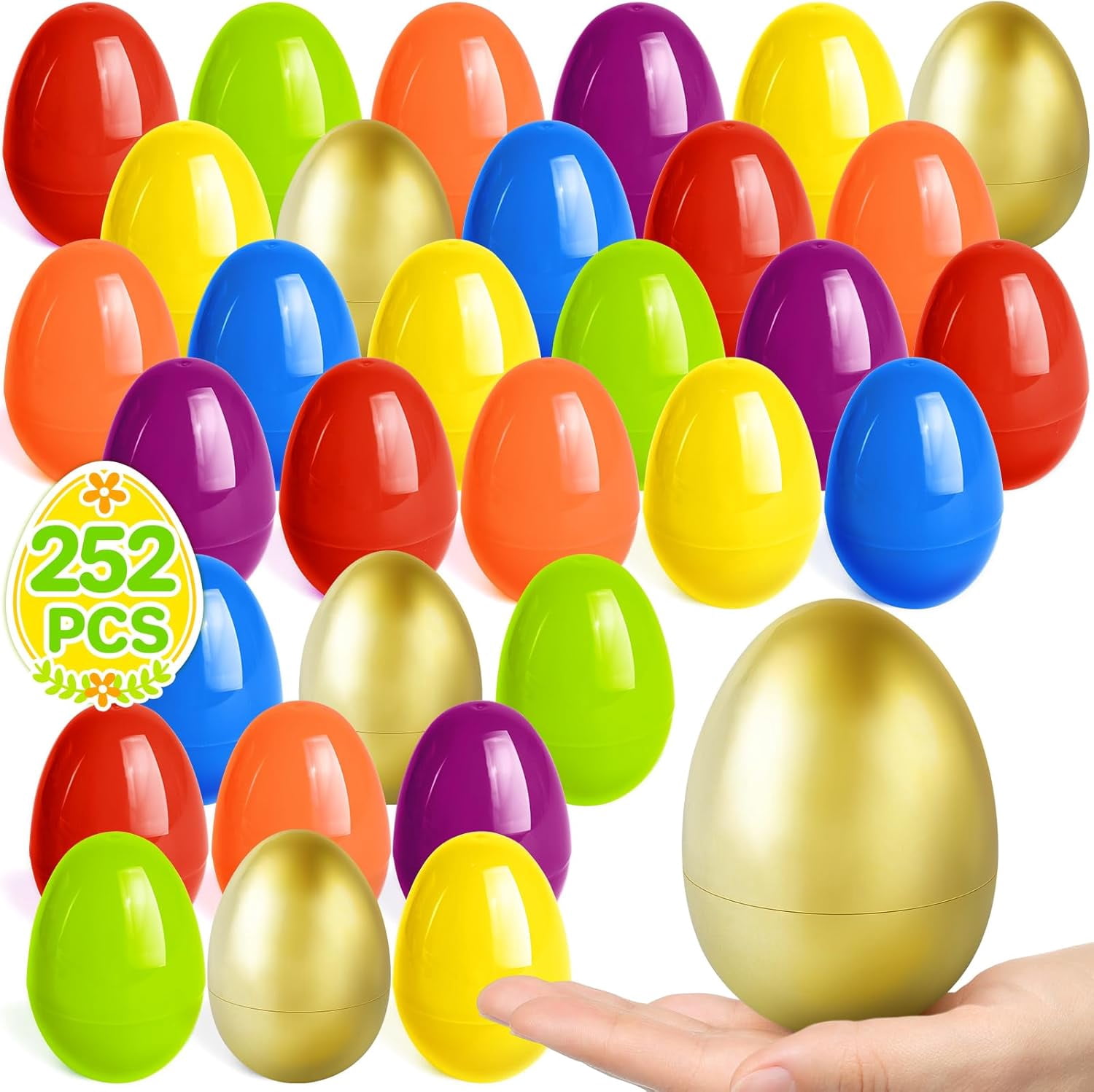 2.3” Unfilled Easter Eggs, 2000 pcs Colorful Egg Plus 24 Golden Egg, Empty Plastic Eggs Fillable with Candy, Treats, Presents for Toy Basket,Easter Decorations, Easter Egg Hunt