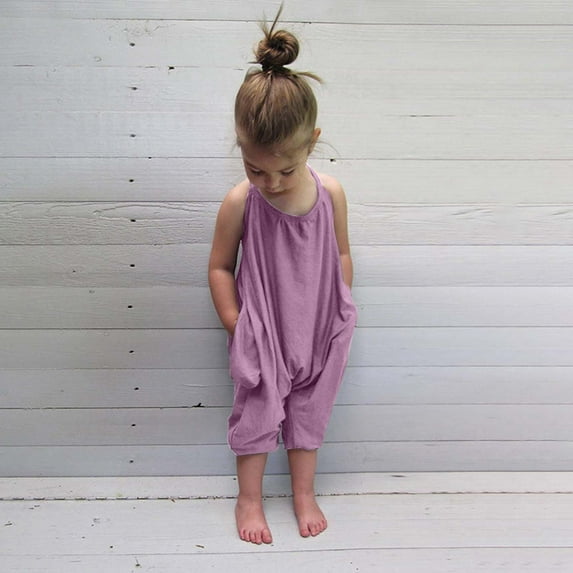 2-3 Years Baby Cute Summer Jumpsuits for Girls Kids Backless Harem Strap Romper Jumpsuit Toddler Pants Size 0-5T Pink