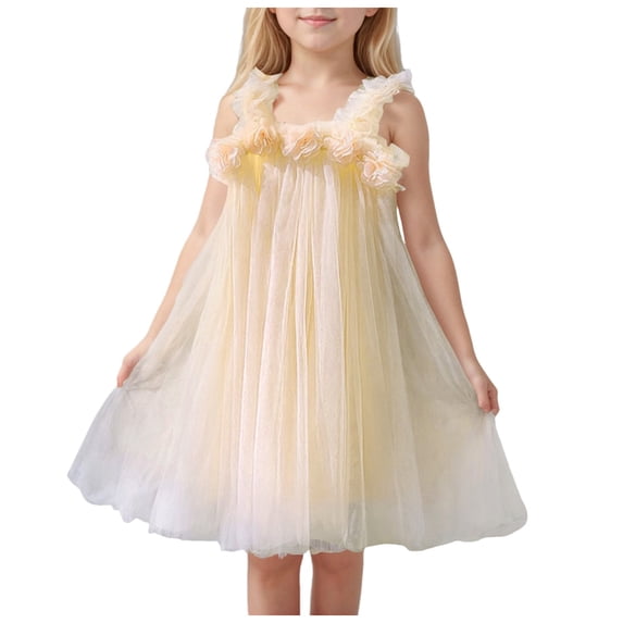 2-3 Years Baby Girl Outfits Dresses Baby Girls Tutu Dress Summer Sleeveless Princess Birthday Party Dresses Beige