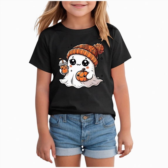 2-3 Years Girl Halloween Etiquette Bow Flower T Shirt Halloween Graphic Tees for Girls Halloween T-Shirt Party Gift