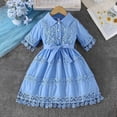thumbnail image 1 of 2-3 Years Girls Dress Short Sleeve A-Line Swing Dresses Kids Spring Summer Casual Elegant Birthday Party Princess Clothes for Girl 3-10 Years Blue, 1 of 7