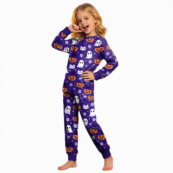 2-3 Years Girls Halloween Long Sleeve T Shirt And Pants Two Piece Casual Set For Kid's Halloween Pajamas Family Matching Cute Pjs For Girls