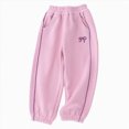 thumbnail image 1 of 2-3 Years Juniors Girl's Bowknot Baggy Sweatpants Lightweight Straight Leg Athletic Pants With Pockets Cargo Pants for Fall and Winter Pink Casual Pants, 1 of 9
