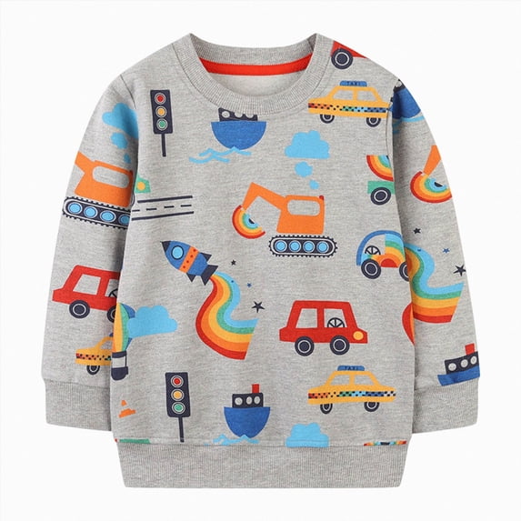 2-3 Years Toddler Boys Crewneck Sweatshirt Long Sleeved Top Cute Car Print Outfits Fall Winter Clothes for 12 Months 2t 3t 4t 5t 6t 7t Children