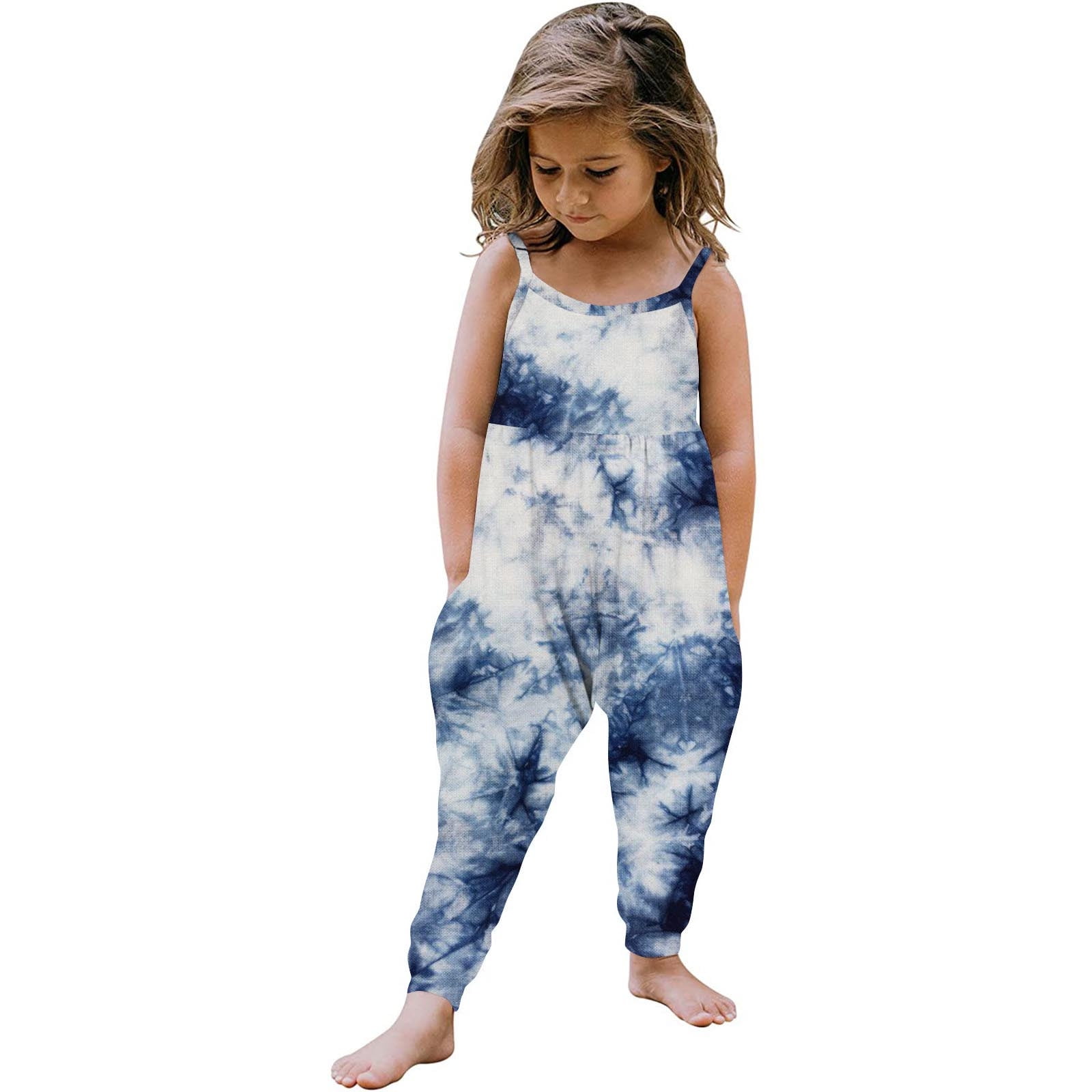 2-3 Years Toddler Girl Clothes Baby Strap Sleeveless One Piece Halter Romper Casual Summer Jumpsuit Blue