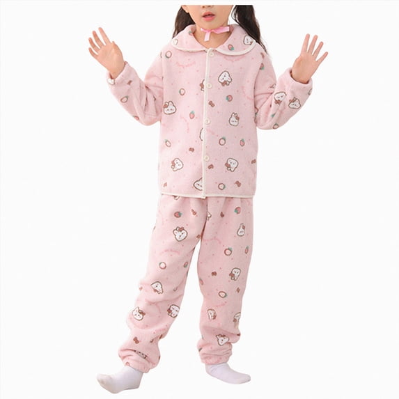 2-3 Years Toddler Girl Fall Clothes Outfits Set Top & Sweatpants 2Pcs Cute Home Outdoor -8Y Children Pajamas Boys Flannel Cardigan Set Winter Thickened Girls Coral Pink