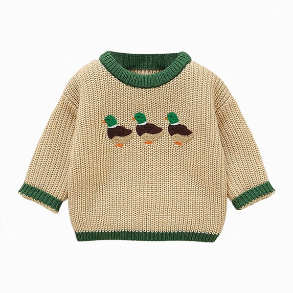 2-3 Years Toddler Girls Cartoon Duck Pattern Pullover Sweater Long Sleeve Crew Neck Knit Tops