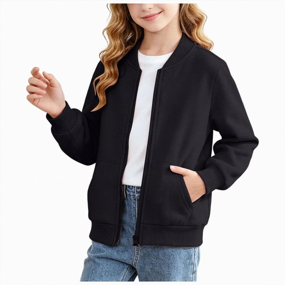 2-3 Years Toddler Girls Full Zip Jacket Mock Neck Solid Color Pocket
