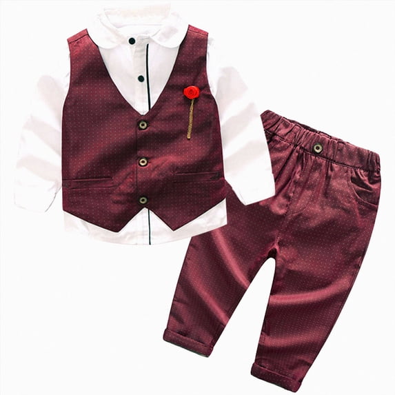 2-3 Years Toddler Kids Boys Suit 3Pcs Set 12 18 Months 2T 3T 4T 5T 6T 7T Kids Long Sleeve Formal Dress Shirt with Bowtie Vest Pants Set Tuxedo Wedding Party Outfits Kids Boys Winter Outfits,Blue