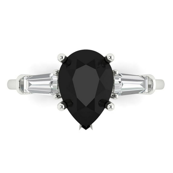 Three-Stone Engagement Ring for Women - 2.5ct Natural Onyx in 14K White Gold Promise Ring