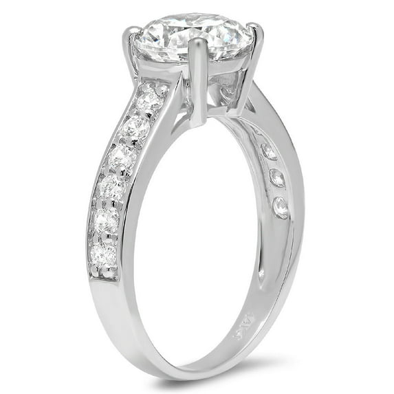 2.3 ct Round Cut Moissanite Solitaire with Accents Engagement Ring for Women in 18K White Gold