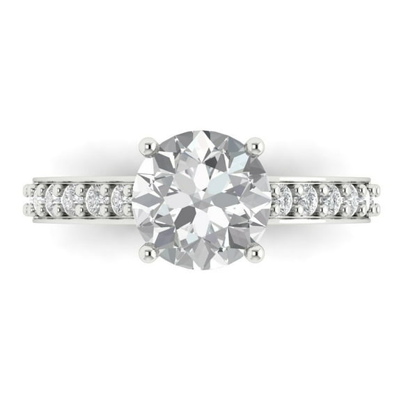 2.3 ct Round Cut Moissanite Solitaire with Accents Engagement Ring for Women in 18K White Gold