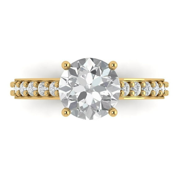 2.3 ctw Solitaire with Zirconia Diamond Accents Anniversary Ring for Women | Round Cut Moissanite | Hyperallergenic Solid 18K Yellow Gold