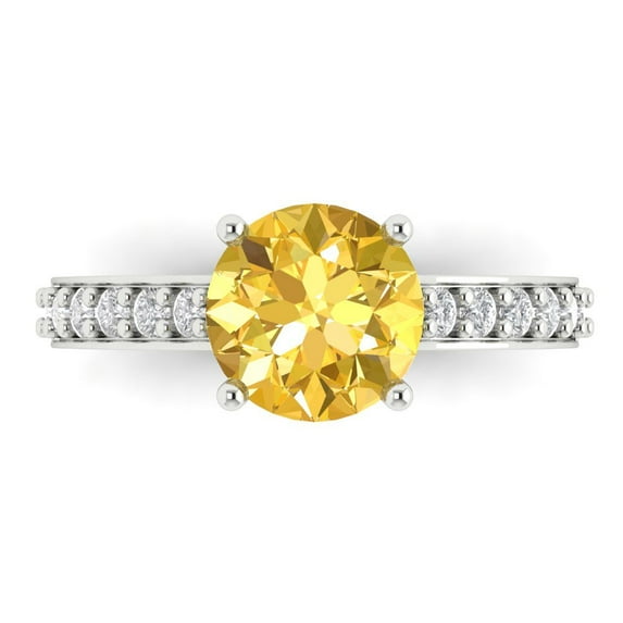 2.3 ctw Solitaire with Zirconia Diamond Accents Anniversary Ring for Women | Round Cut Natural Citrine | Hyperallergenic Solid 18K White Gold