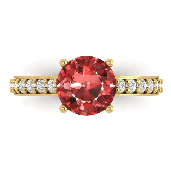 2.3 ctw Solitaire with Zirconia Diamond Accents Anniversary Ring for Women | Round Cut Natural Garnet | Hyperallergenic Solid 18K Yellow Gold