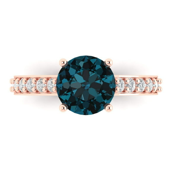 Clara Pucci 14K Rose Gold 2.3ct LondonBlueTopaz Solitaire with Accents Ring